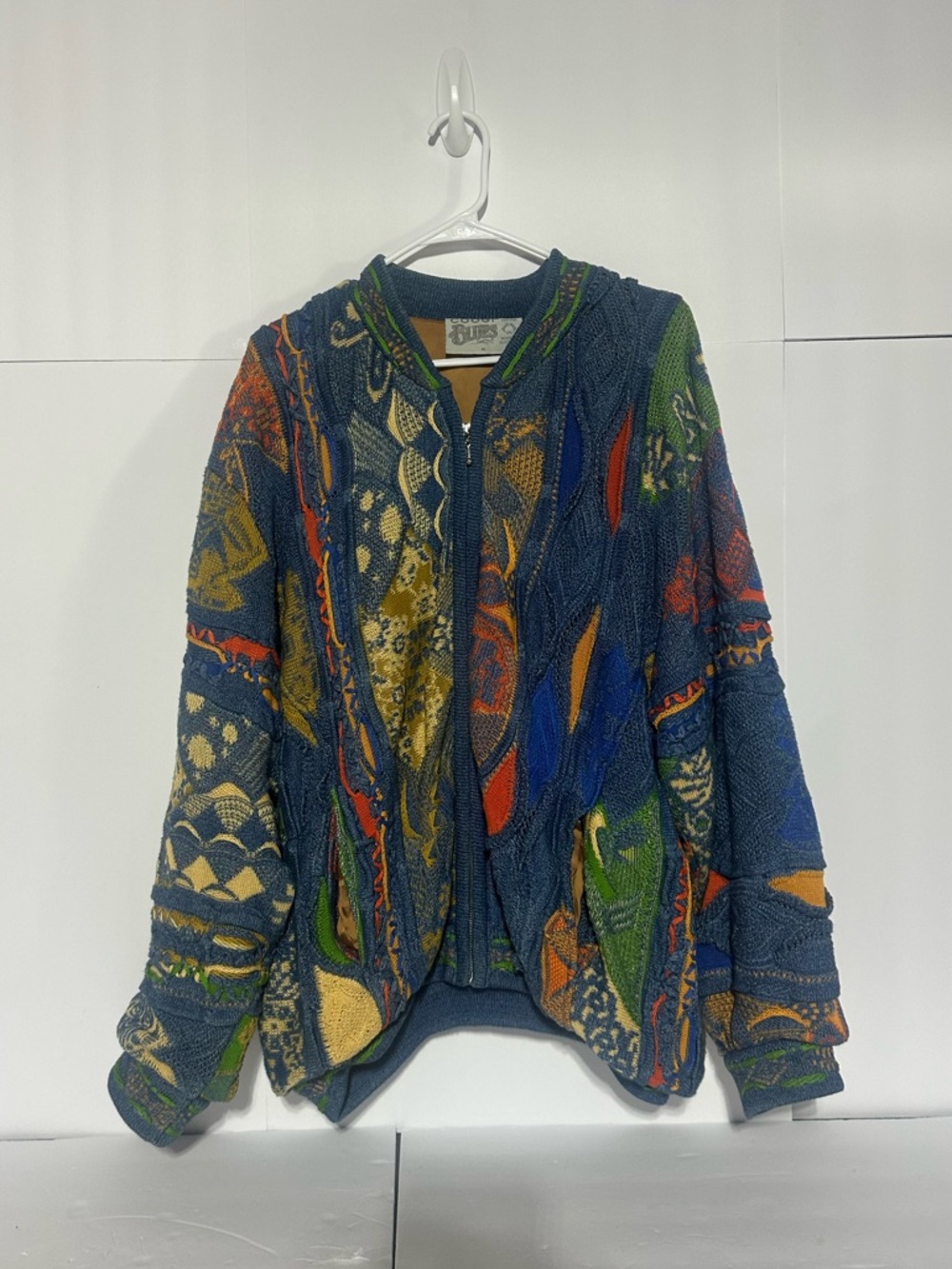 Vintage Coogi Blues 3-D Knit Zip Sweater Jacket